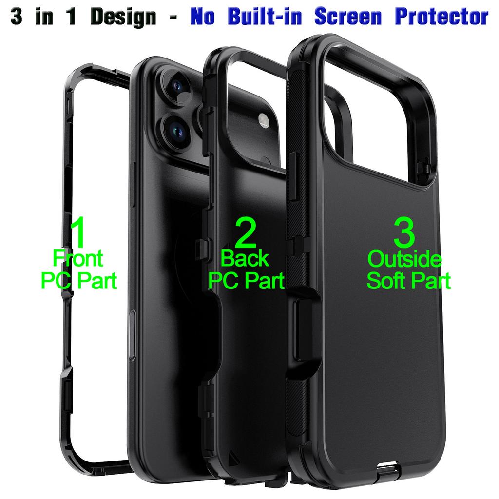 Enhanced Drop Protection 3IN1 Black Defender Phone Case for IPhone Air 17 Pro Max 16 E 15 14 Plus 13 12 Hard OttBox Armor Dustproof Anti-drop Cover