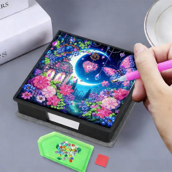 DIY Note Box Diamond Art Kit Sticky Note Holder Craft Set Diamond Art Project Memo Pad Holder DIY Kit for Gift And Home Office Desk Decor