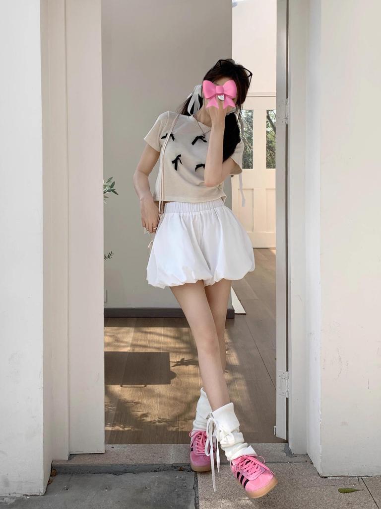 Women's High-Waist Lantern Culotte Shorts - Summer Tulip Skirt Pants, Black/White