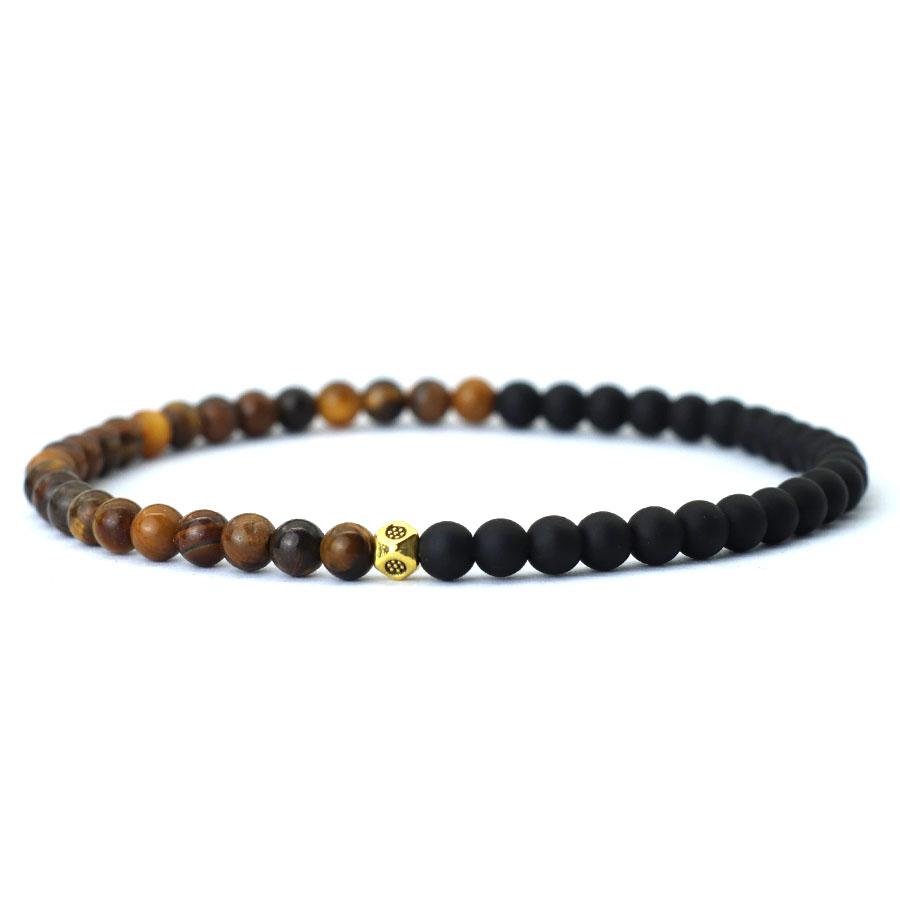New 4mm Beads Mens Bracelet Bicolor YinYang Strand Braslet Festival Accessories Natural Picasso Tiger Eyes Stone Braclet Pulsera