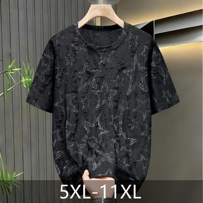 Herr Plus Size Stjärntryckt Texturerad T-shirt, Casual Lös Kortärmad Tee (5XL-11XL)