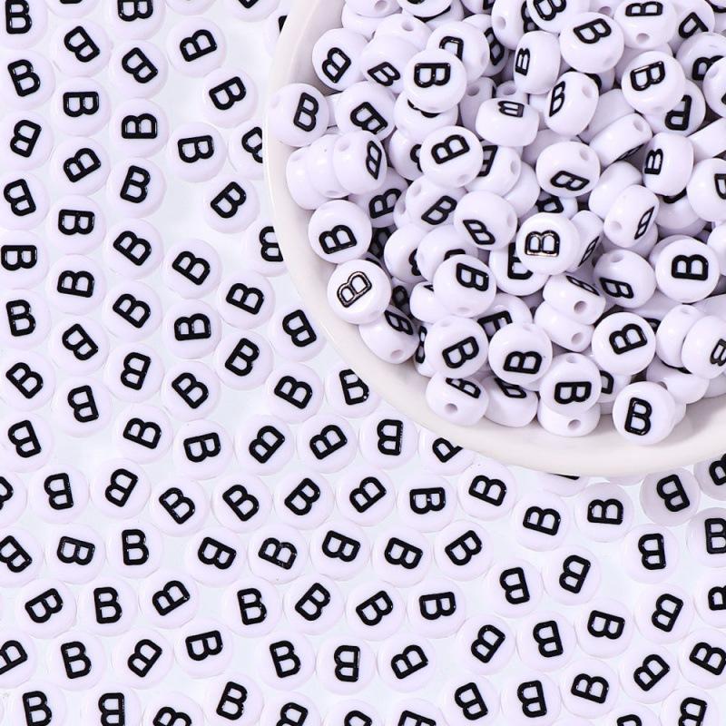 100/Bag Diy Black And White English Acrylic Letter Beads Handmade Bracelets Necklaces Beaded Accessories