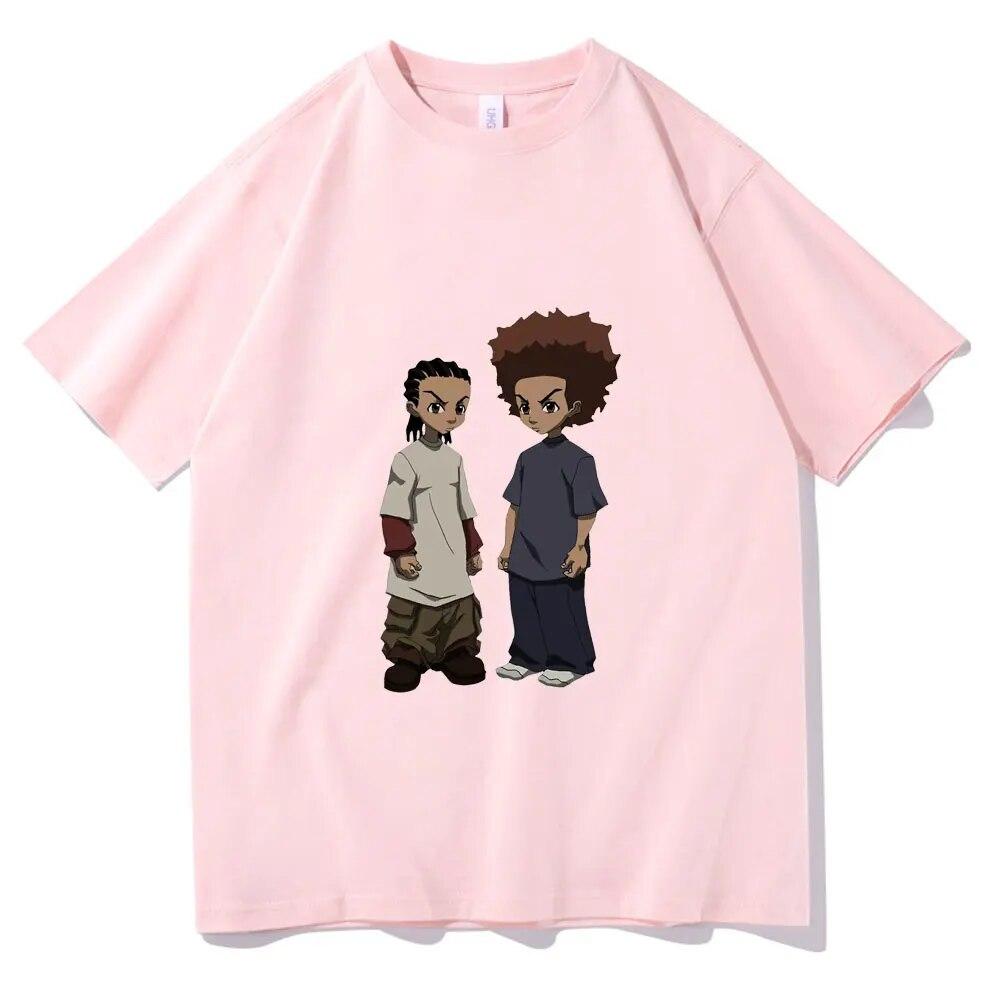 T-Shirt mit „The Boondocks Huey and Riley“-Aufdruck, Unisex, modisch, Harajuku, Baumwolle, T-Shirts, Übergröße, Unisex, Rock, Hip Hop, T-Shirt, Unisex, T-Shirt