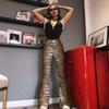 Streetwear Bedrukte Hoge Taille Slim Fit Flare Jeans Dames