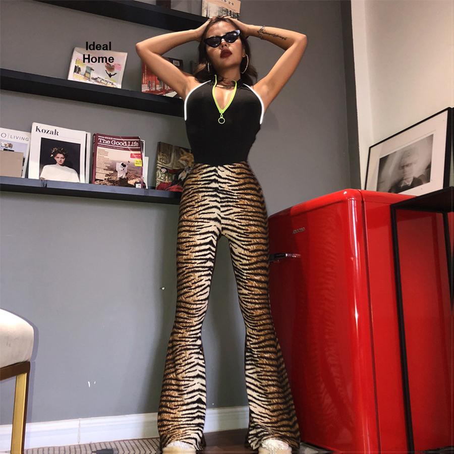 Jeans a zampa skinny a vita alta stampati Streetwear Donna