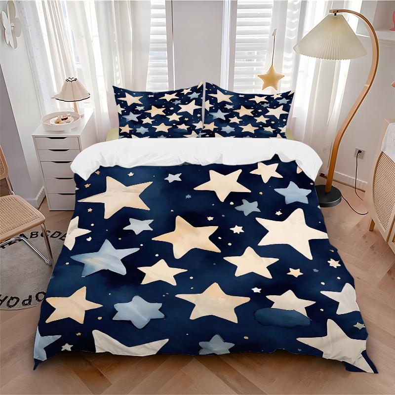 3pcs Starry Night Sky Design Quilt Cover Set (1 Quilt Cover + 2 Pillowcases Without Pillow Core)