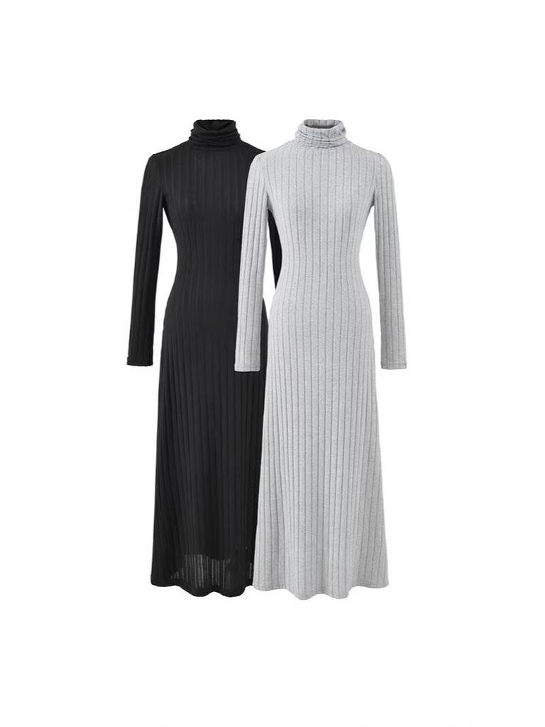 Elegant High Neck Long Sleeve A-Line Dress for Women - Spring/Autumn 2026