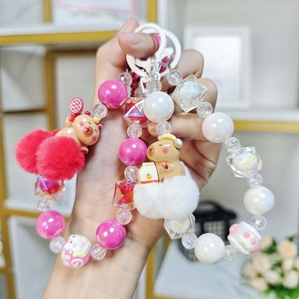 Cute Beaded Phone Chain Bow Phone Wrist Strap Lovely Bead Phone Pendant Keychain