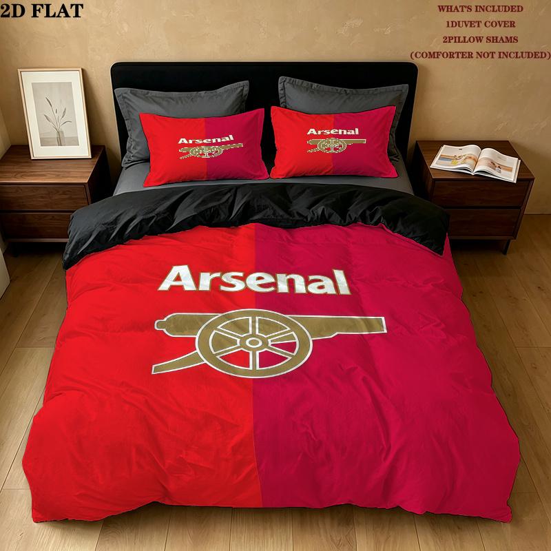 Arsenal Football Club Pattern Bedding Home Decoration Birthday Gift ( 1 duvet cover + 2 pillowcase, without core),fan merchandise.