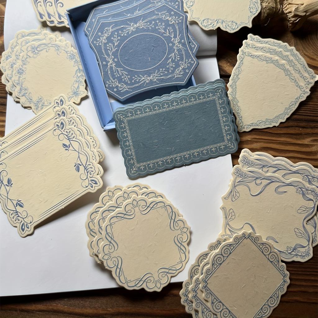 30pcs/box Vintage Embossed Note Cards with Floral & Geometric Designs - Textured Green Paper for Journaling, Scrapbooking