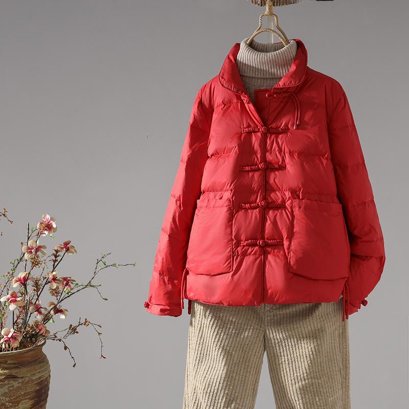 White duck down short down jacket women's winter new loose and light stand-up collar buckle celebrity style large size coat