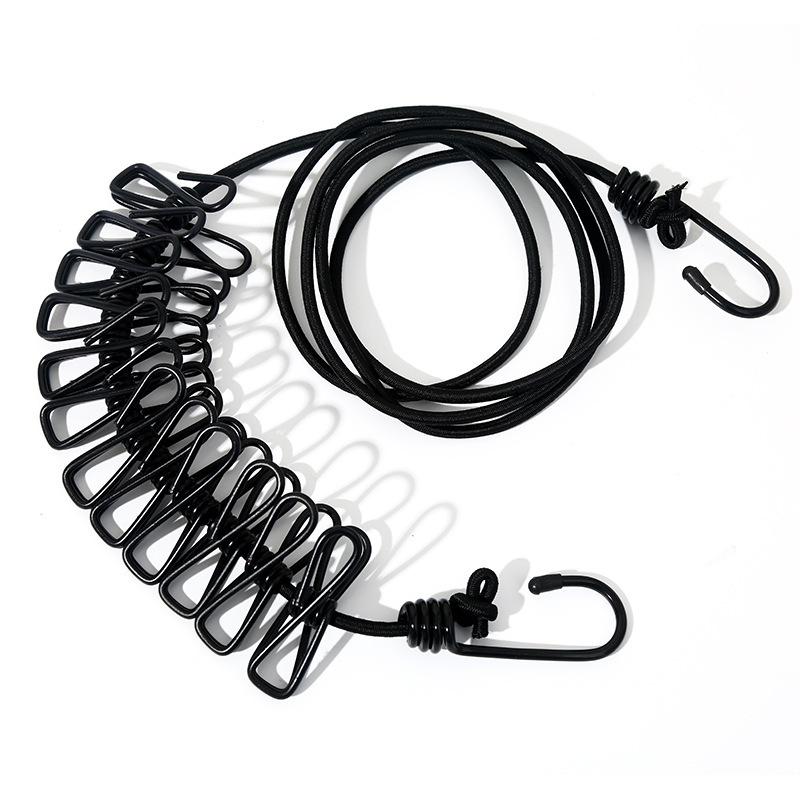 12 Non Slip Clips Windproof Elastic Travel Clothesline With Hook For Outdoor Camping Beach Dormitory Rv Portable Drying Tools