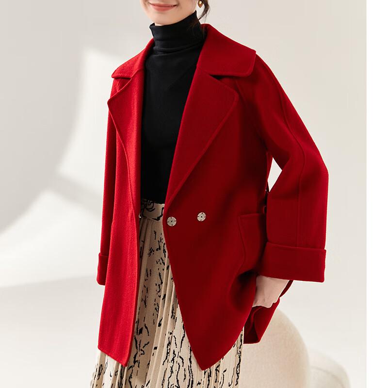 Women's 100% Wool Notched Lapel Double-faced Mid-length Winter Coat