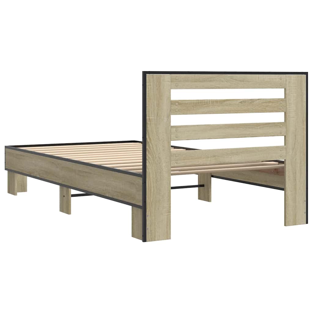 Bed Frame Sonoma Oak 75 X 190 Cm Particleboard and Metal