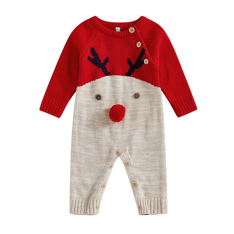 

Newborn Infant Baby Boys Girls Knit Romper Cartoon Deer Cotton Long Sleeve Baby Jumpsuit Newborn Winter Clothes 70 красный