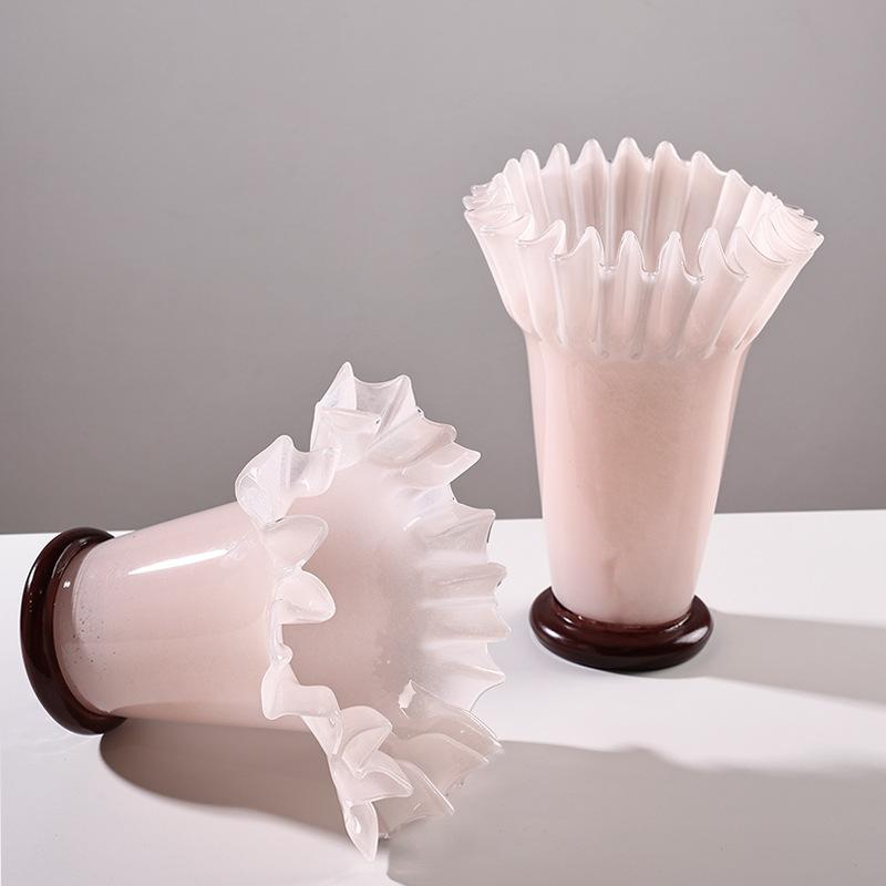 Glass Vase Wrinkled Large Bottle Mouth Lotus Leaf Edge Flowerpot Flower Arrangement Accessories Hydroponics Home Decoration