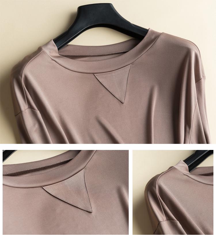 New Women's Silk Long-Sleeve Round Neck T-Shirt - Loose Fit Korean Style for Autumn