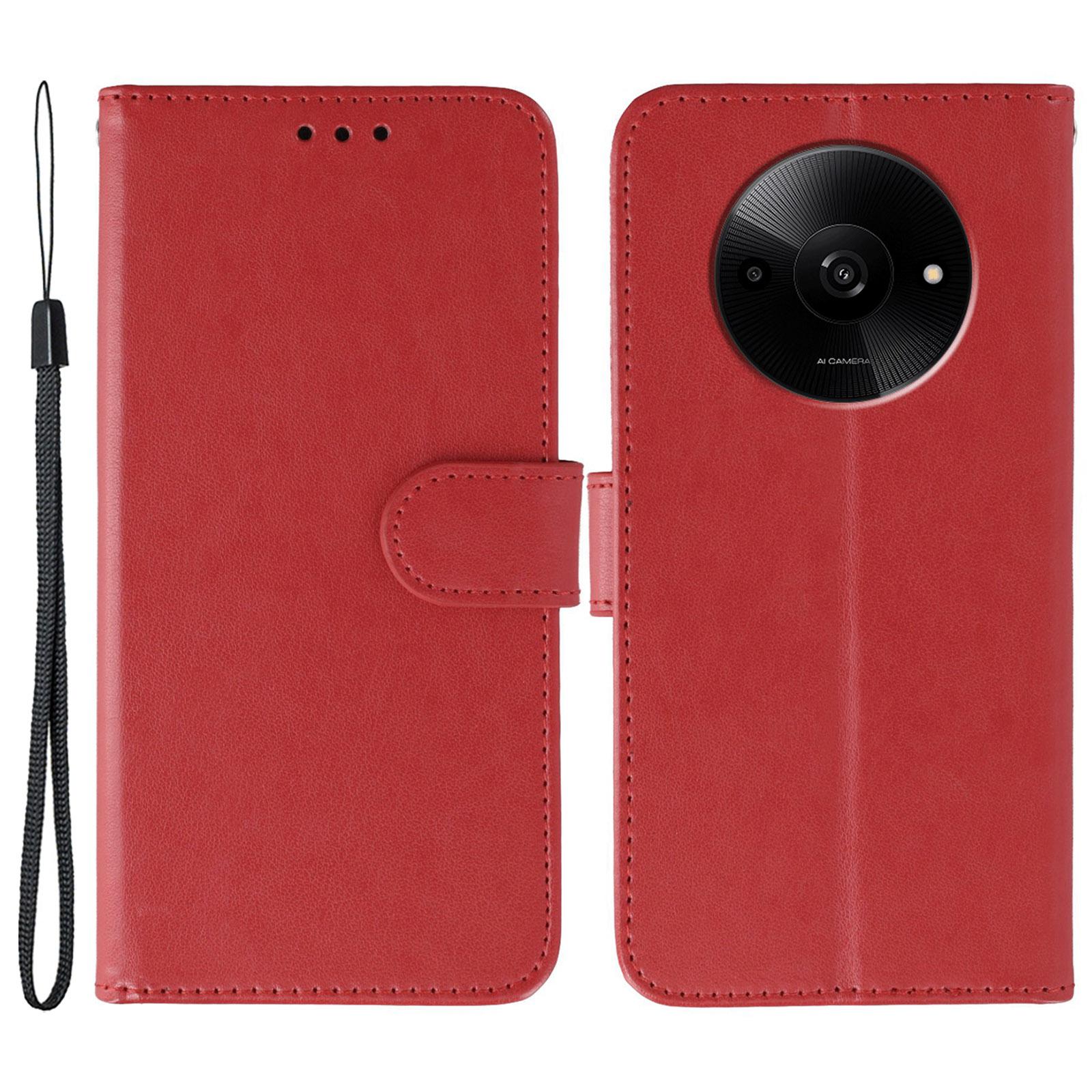 

Чохли для Xiaomi Poco C61 4G/Redmi A3 4G/A3x 4G з PU шкіри, відкидна обкладинка-гаманець для телефону з ремінцем Red