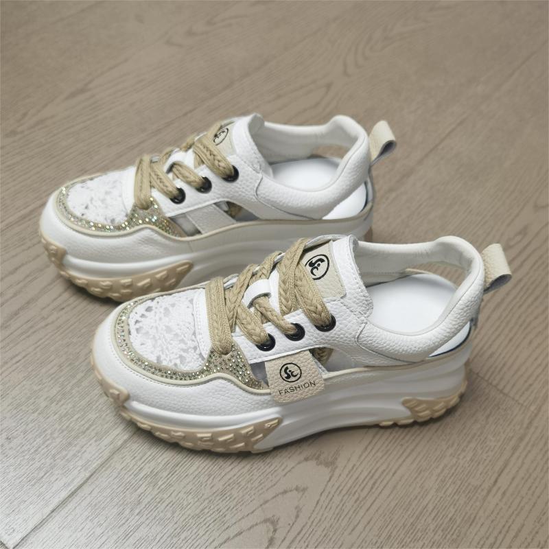 Leather Hollow Dad Shoes Women's Summer 2025 New Retro Lightweight Inner Height Increase Casual Sports Shoes Platform Sandals