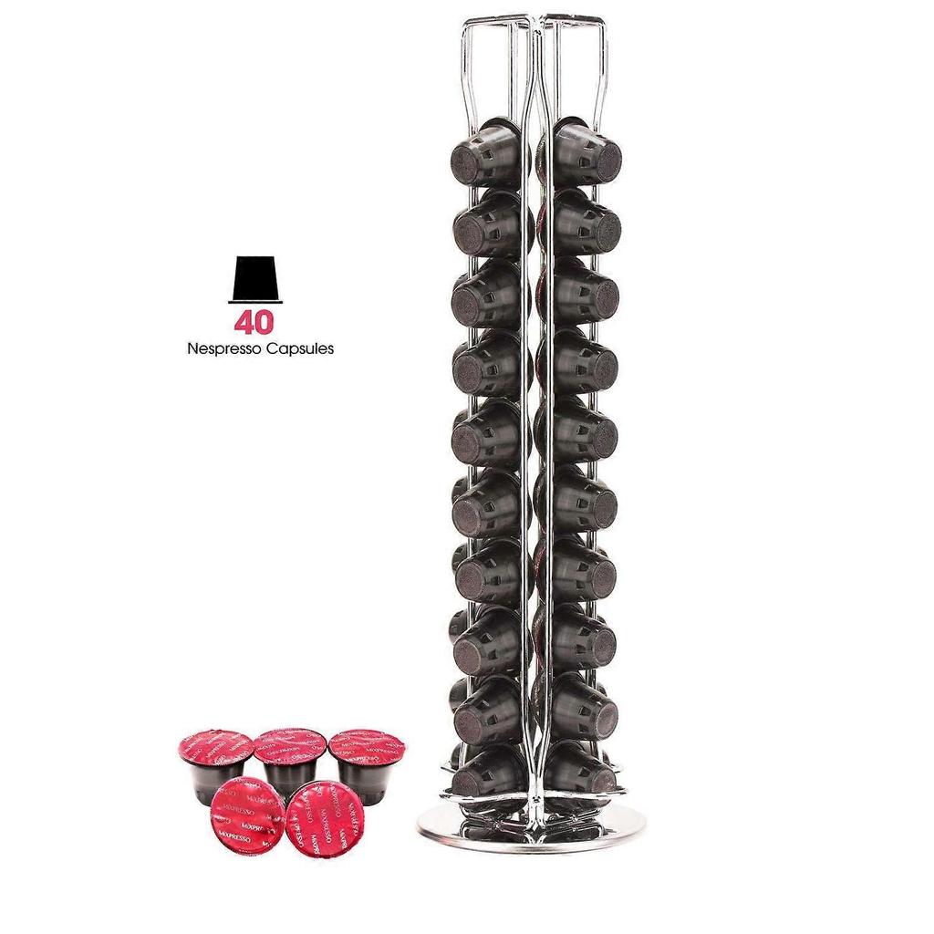 40 Coffee Pods Holder,360 Degree Rotation Capsule rack,Coffee Storage Holder with Elegant Modern Chrome Finish