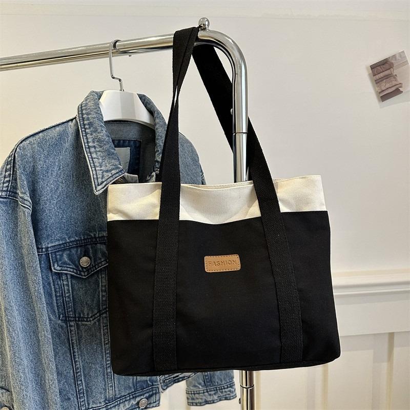Canvas bag, new shoulder bag, fashionable and simple, contrasting colors, large-capacity tote bag, bag.
