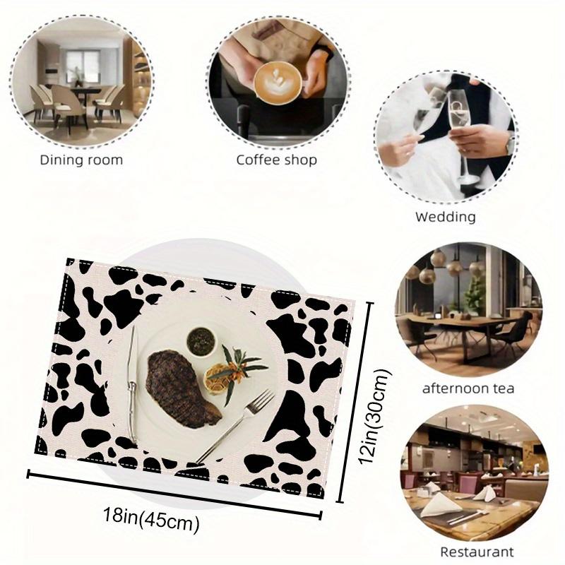 2/4pcs Nongc Cow Pattern Placemats - 12x18 Inch Rectangular Polyester Table Mats with Cute Cartoon Cow Design & "Fresh Milk" Text, Machine Washable