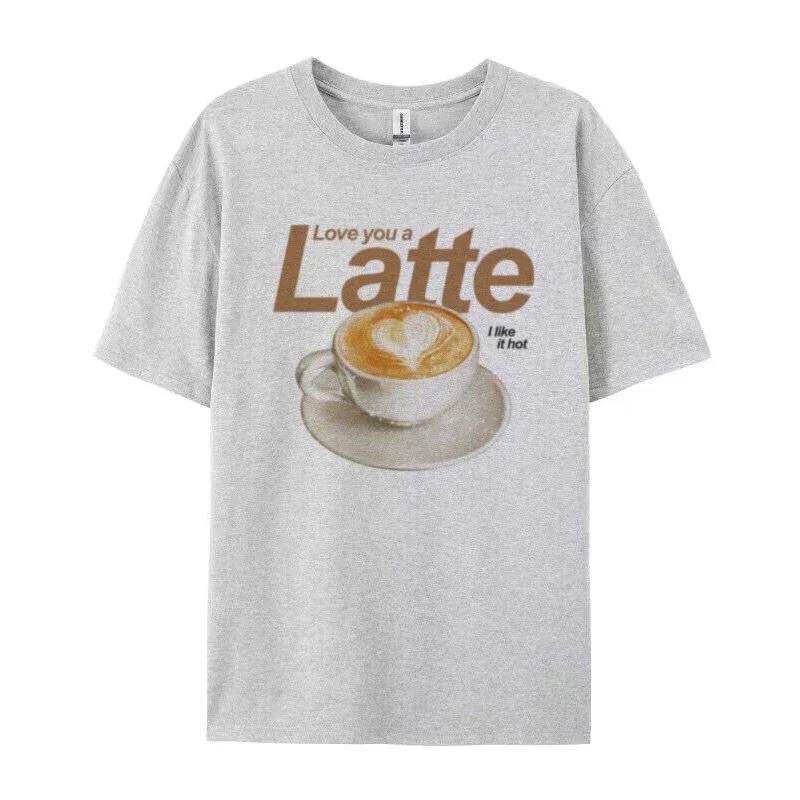 Cute Funny Caffeine Lover Short Sleeve Fashion Top Retro Latte Coffee Graphic Tshirt For Unisex Vintage Cotton Female Clothing