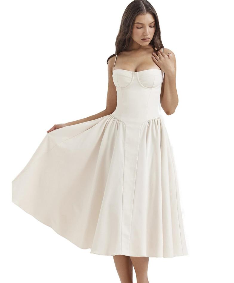 Summer skirt new retro long dress court style dopamine wear suspender dress women