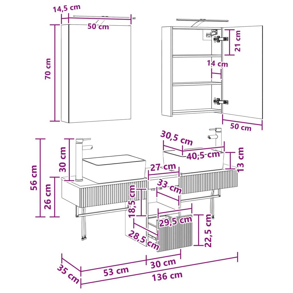 Bathroom Cabinet Set 5 Pcs Sonoma Oak 50 X 14.5 X 70 Cm