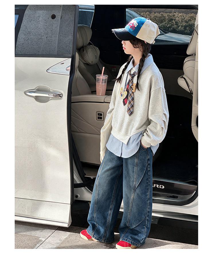 Girls' Faux Two-Piece Lapel Hoodie - Spring/Autumn 2026 New Style for Medium & Large Children