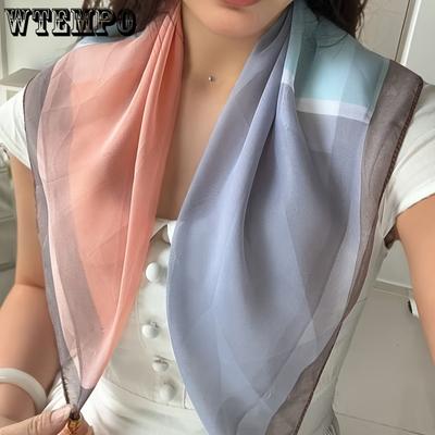 Magnetischer Schnallen-Schal für Damen Frühling und Herbst Vielseitiger Chiffon Farbblock Seidenschal Kleiner Schal