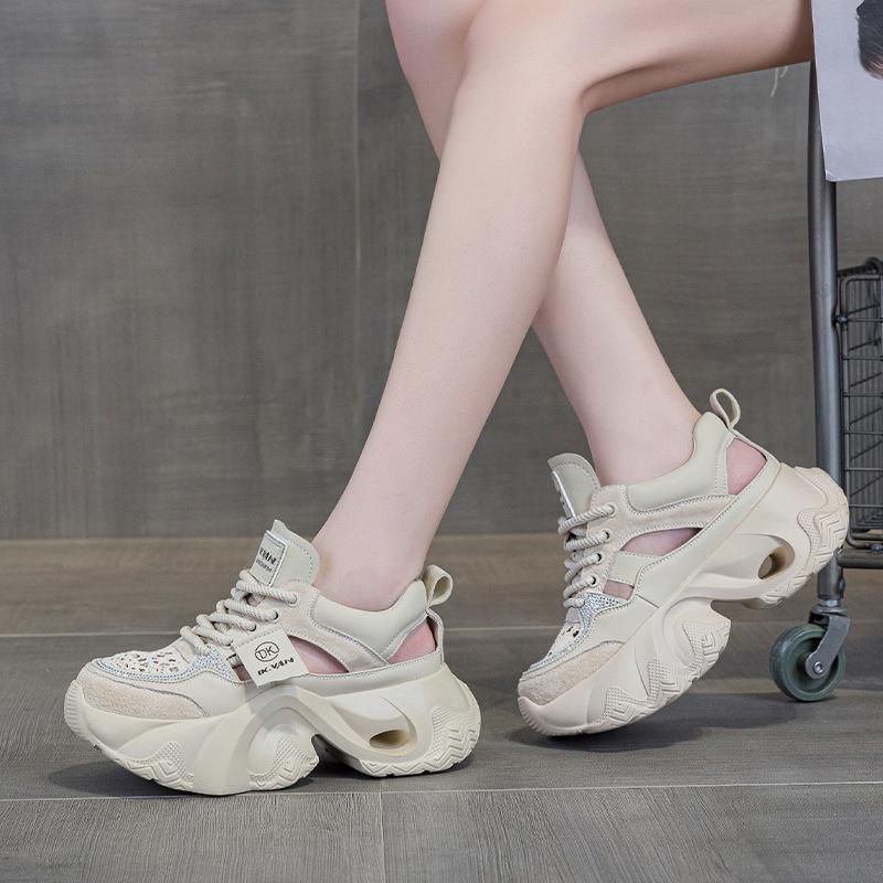 2527 leather casual shoes women's new summer new lightweight thick-soled heightening sports shoes color matching breathable board