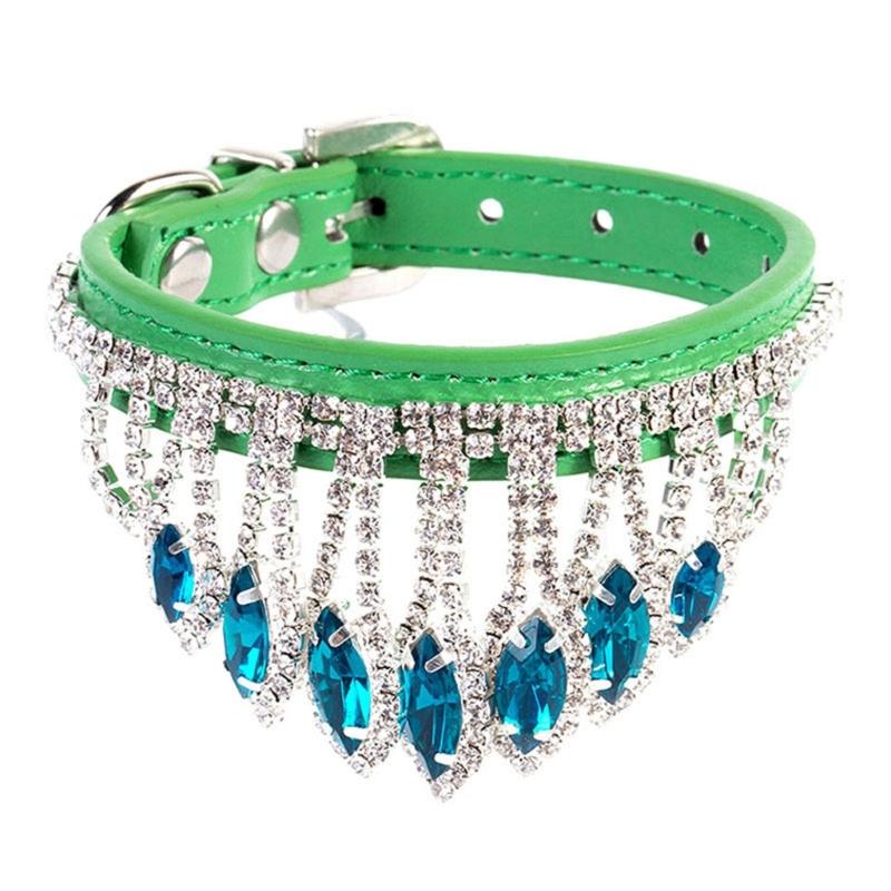 

Fashion Pet Collar for Cat Dog Fringed Rhinestones Collar Wedding Pet Necklace Decorative Collar Pet Photo Costume XS зелёный