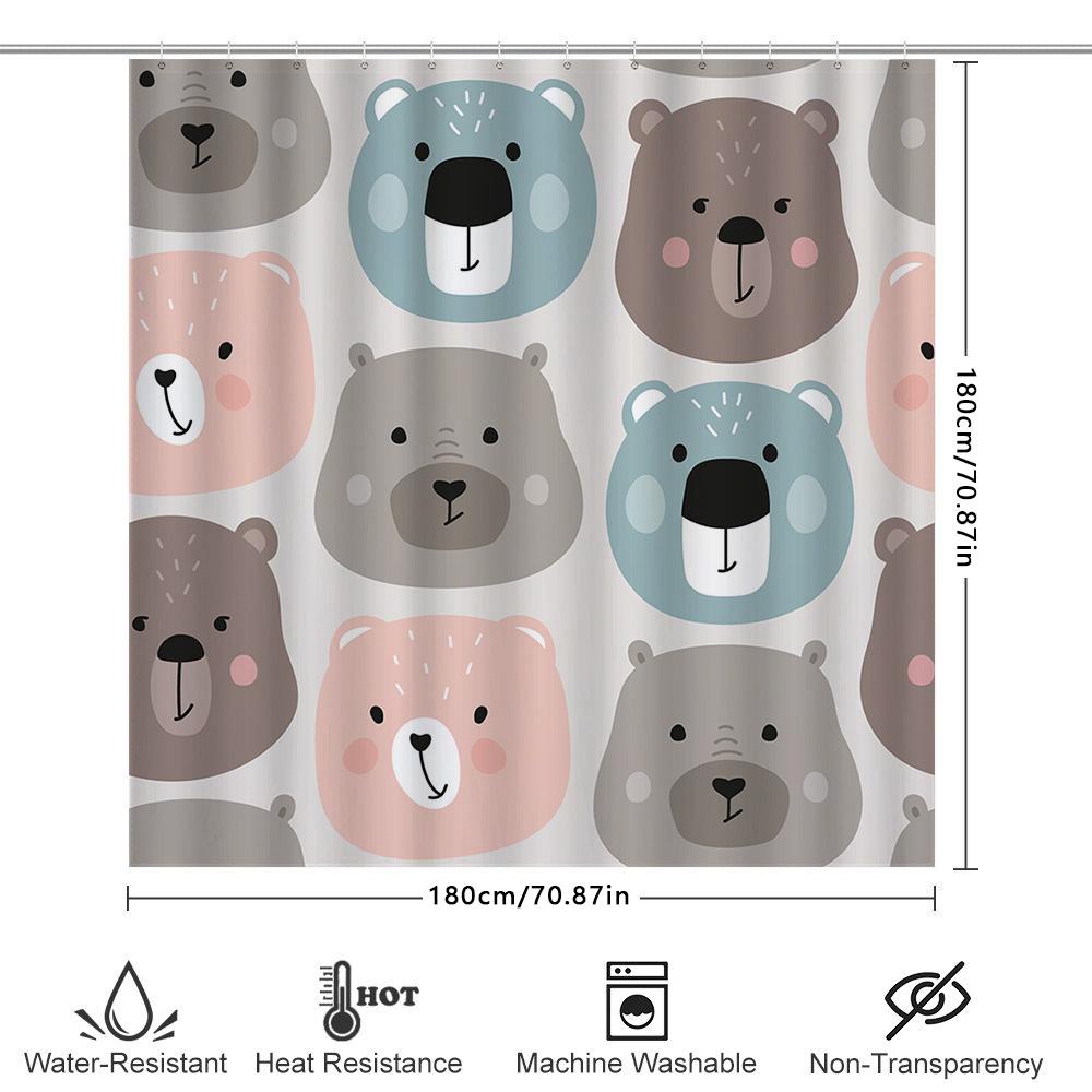 Cute Bear Pattern Shower Curtain Waterproof Bathroom Decor Home Decor
