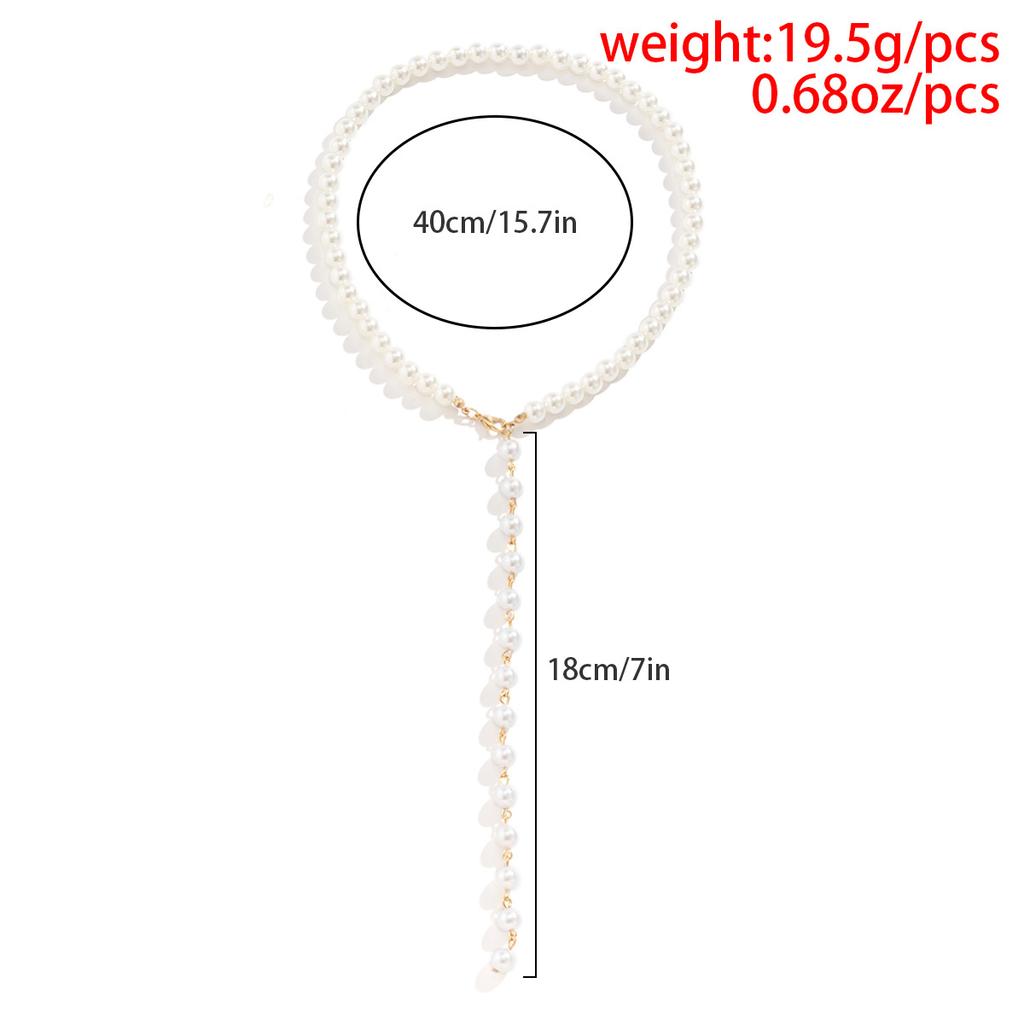 Vintage Round Bead Chain Beaded Necklace Simple Imitation Pearl Tassel Long Niche Necklace