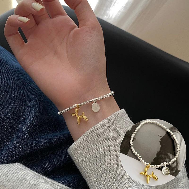 Korean S925 Sterling Silver Geometric Cutout Bracelet - Women's Retro Hong Kong Style Trendy Bangle