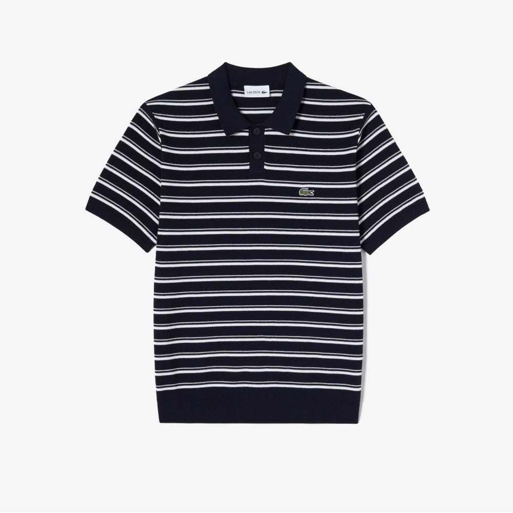 Lacoste Men's Multi Stripe Bouclé Mix Short Sleeve Sweater Polo Shirt PH578E-56G166