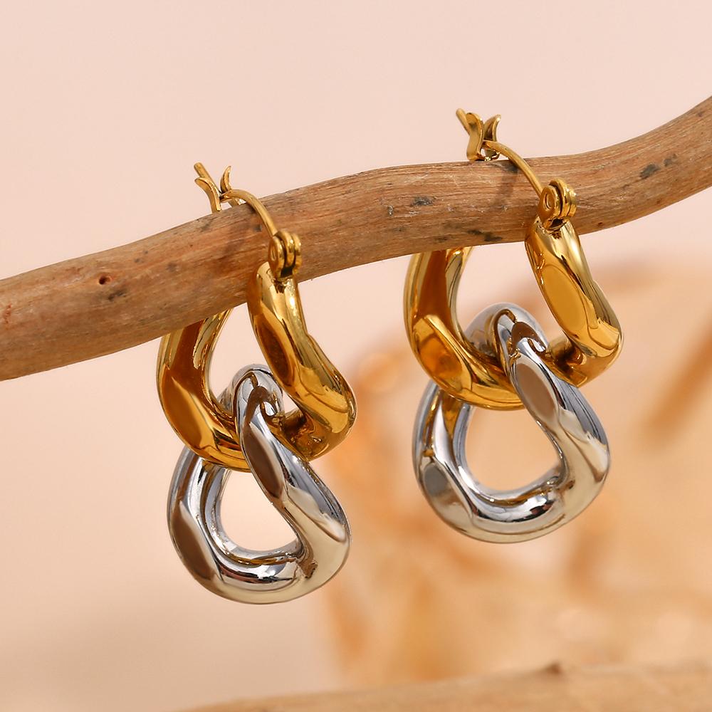 MamacitaSlay Stainless Steel Mixed Color Double-layer Earrings Unique Cool Waterproof Jewelry Women's Charm Statement EarrIings