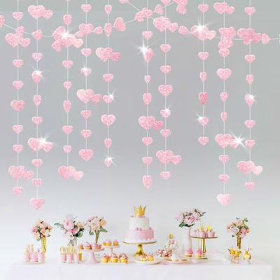 Hanging Decorations 4m Hanging Love Streamer Glitter Romantic Heart Shape String Paper Easy To Install Wedding Garland Wedding