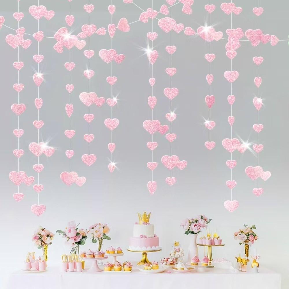 4m Hanging Love Streamer Glitter Romantic Heart Shape String Easy To Install Reusable Wedding Garland Mothers Day