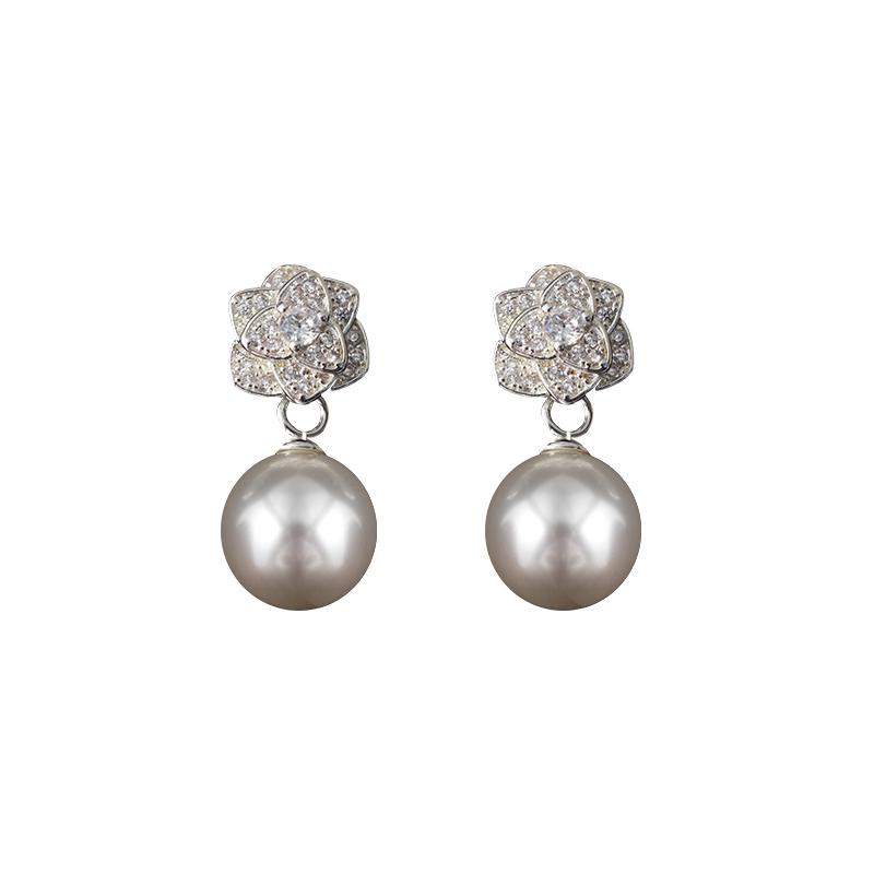 S925 Silver Needle White Copper Camellia Pearl Earrings