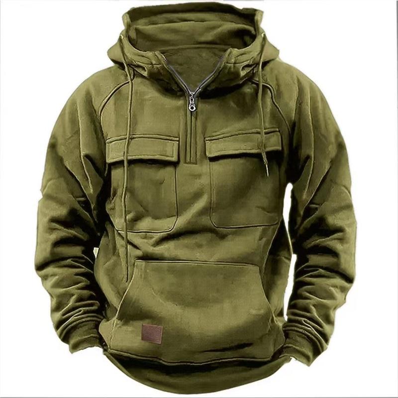 

Men s Half Zip Hoodie - Long Sleeve Pullover With Chest Pockets Kangaroo Pocket L армия зеленый