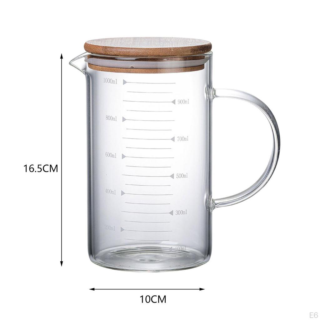 Cup Glass with Scale, Household Heat Resisttant Clear Water Pitcher lid,