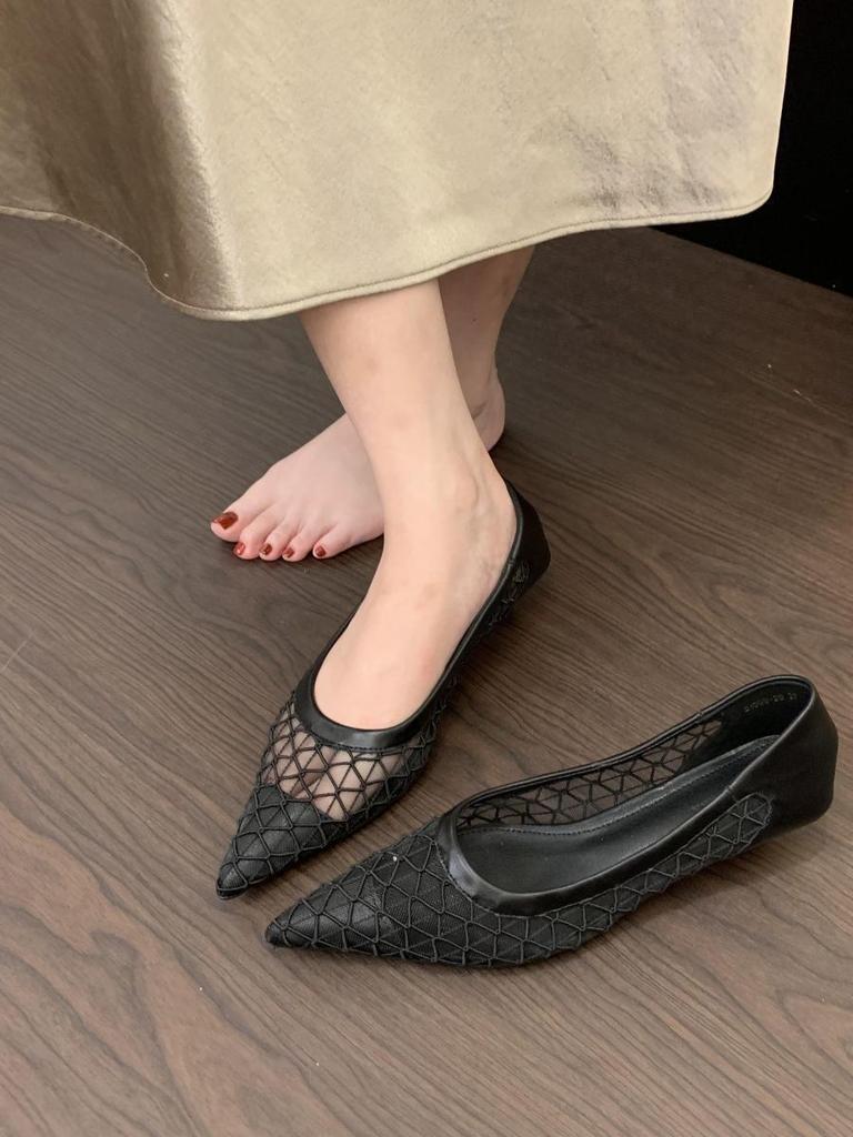 Mesh Hollow Breathable Fine Heel Shallow Mouth Single Shoes Women's Korean Version Fishing Net Pointed Soft Sole Net Shoes Korean Foreign Style Super