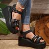 Fashion Fashion Star Buckle Platform Sandals for Women Chain Decor Gothic Summer Shoes Woman Thick Bottom Wedge Heel Gladiator Sandals