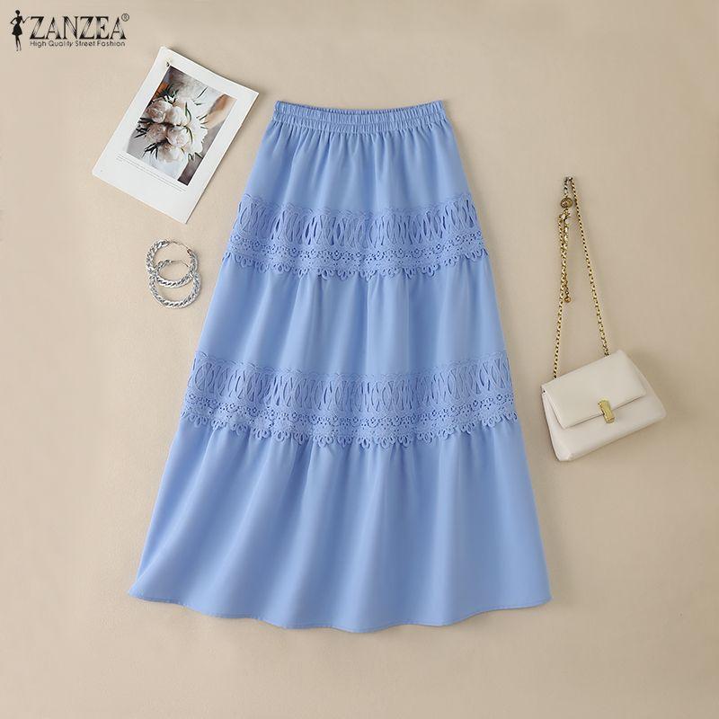 ZANZEA Kadın Rahat Elastik Bel Bol Tatil Uzun Etekler