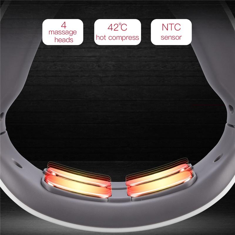 EMS Elektrisches Nackenmassagegerät, Rückenpuls 6 Modi Kopf- und Halswirbelsäulenmassagegerät, kabelloses intelligentes Schultermassagegerät, Heißkompresse, Schmerzlinderung