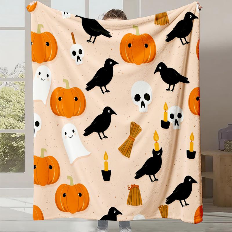 2025 New Cartoon Cute Pumpkin Little Ghost Printed Blanket Autumn and Winter Comfortable Warm Blanket Holiday Gift