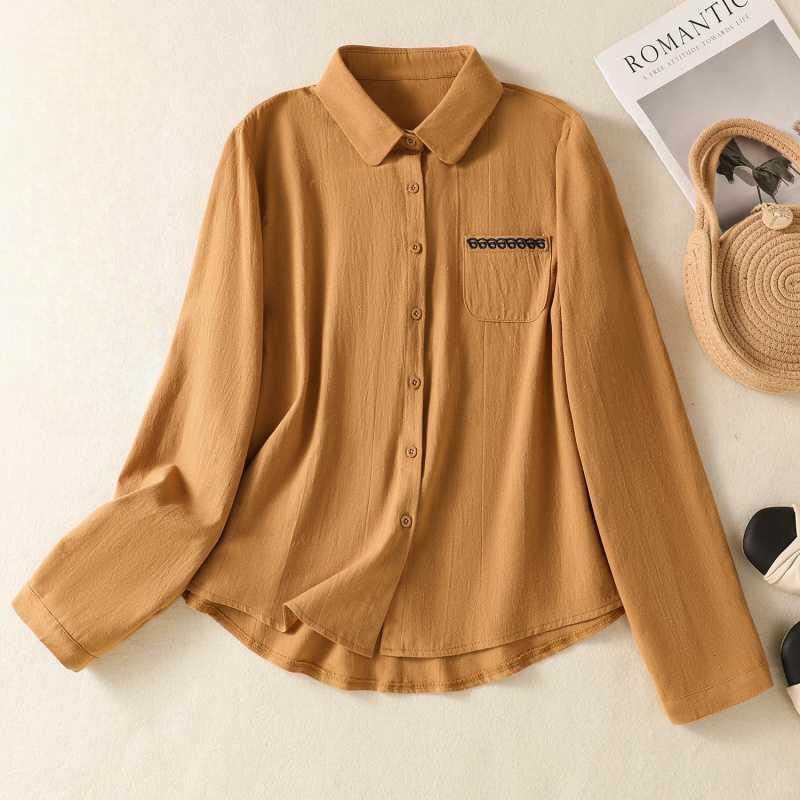 Early Spring Artistic Cotton Linen Long Sleeved Shirt for Women Loose Age Reducing Retro Base Top Blouses & Shirts