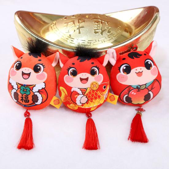 Plush Horse Keychain Zodiac Horse Plush Pendant Soft Lucky Pony Figurine Home Decor Red Tassel Decoration for Chinese New Year